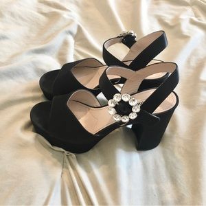 Miu Miu Black Satin Crystal Embellished Heels